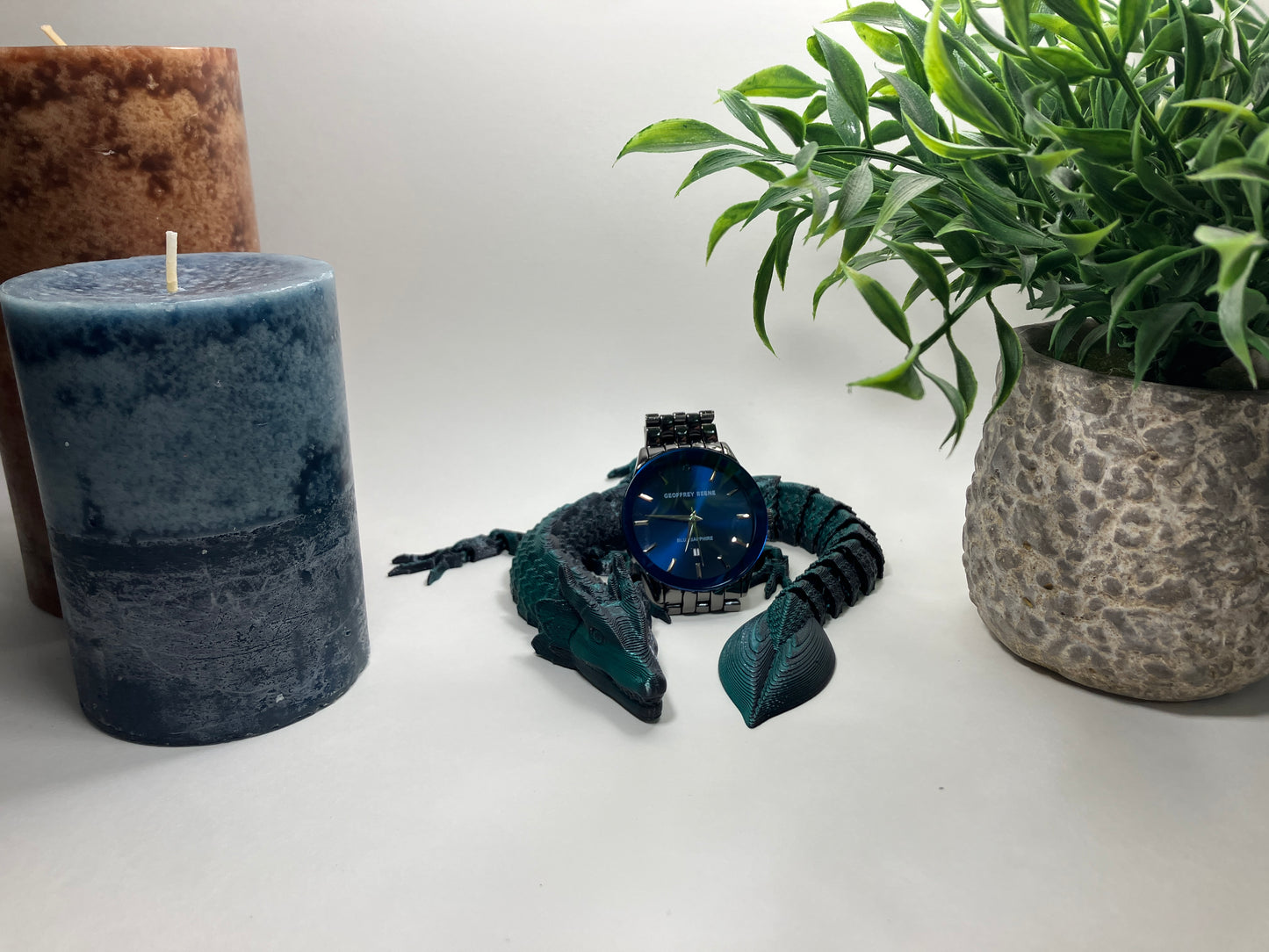 Cyan & Black Leaf Dragon – Articulated 3D Printed Model