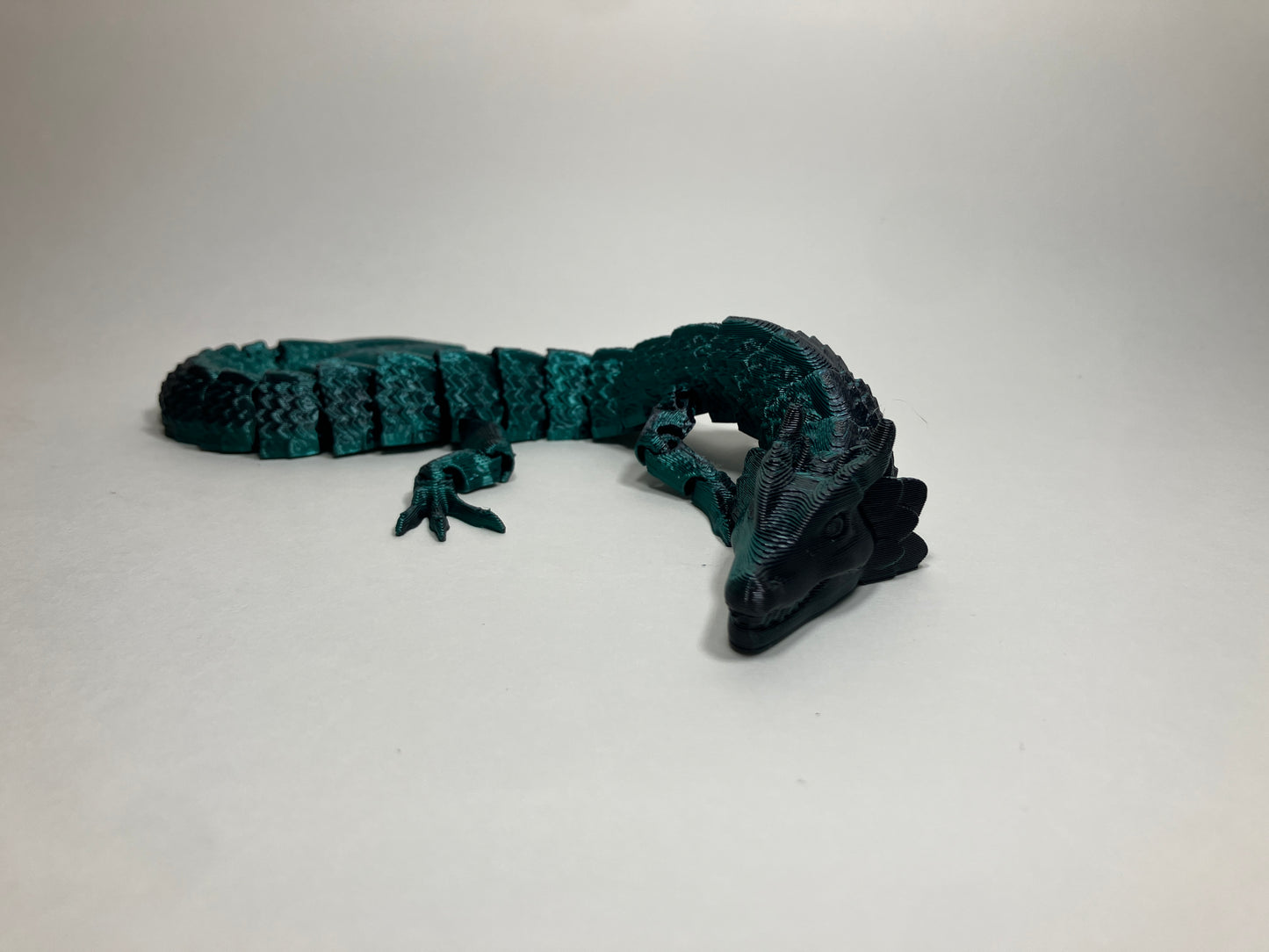 Cyan & Black Leaf Dragon – Articulated 3D Printed Model