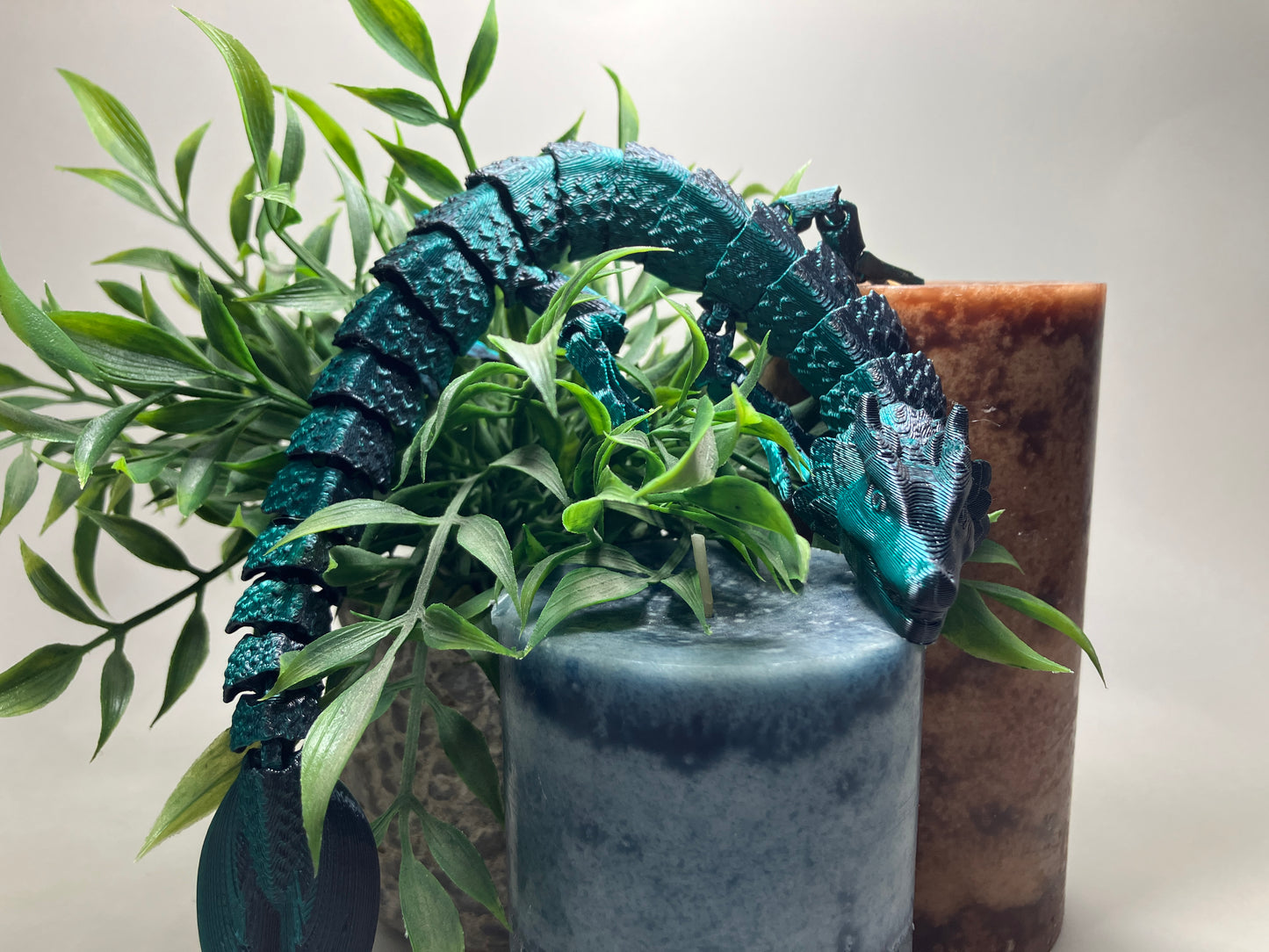 Cyan & Black Leaf Dragon – Articulated 3D Printed Model