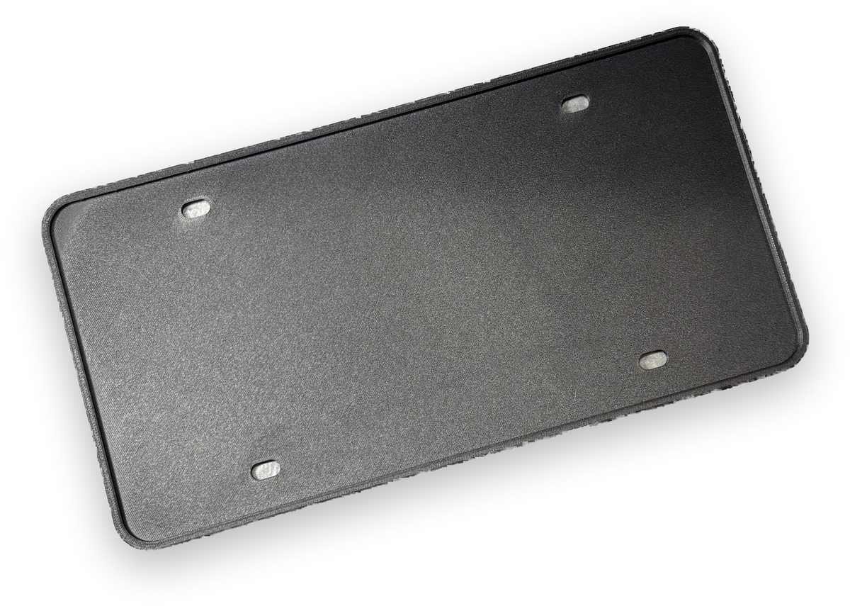 A printed plate frame with mounting slots