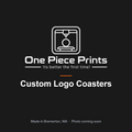 Laser engraved logo coasters in slate, wood and cork