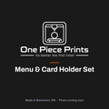 Menu and business card holders in brand colors