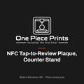 NFC tap-to-review counter stand with a business logo